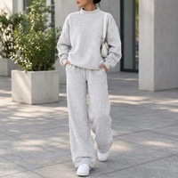 Ensemble 2 pièces personnalisé pour femme automne-hiver : Sweat-shirt oversize à col montant et pantalon large en molleton, survêtement ample uni