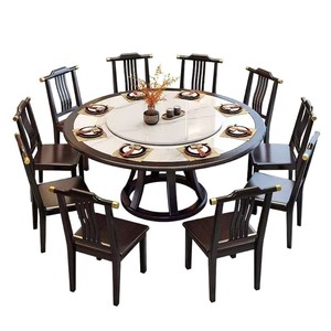 Juego de mesa de comedor redonda de madera maciza estilo chino con tapa giratoria para uso en el hogar, restaurantes y hoteles. - Product Image 2