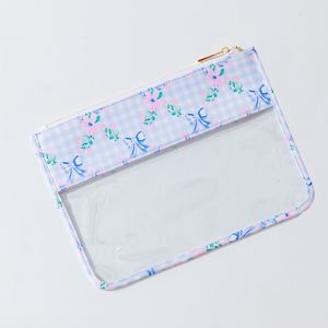 Custom Blue Bow Printed Clear PVC Reusable Cosmetic Bag Women Waterproof Zipper Travel <b>Storage</b> for Eco-Friendly - Product Image 2