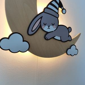 Lámpara de Pared de Madera con Forma de Conejito, Decoración de Pared para Habitación Infantil con Luz LED, Lámpara de Pared Decorativa con Forma de Conejo, Funciona con Pilas AA, Decoración de Pared para Habitación Infantil - Product Image 2