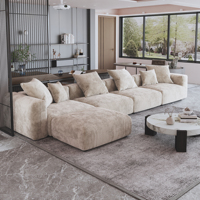 VOXHOME Ensemble de canapés modulaires sectionnels pour salon, en velours côtelé beige, avec système de compression américaine, 3, 4, 5, 6 ou 7 places