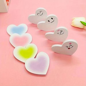 8pcs 400sheets Cute Heart-Shaped Self-Adhesive Sticky Notes Set Assorted Gradient Colors Cartoon Expression <b>Memo</b> <b>Pads</b> - Product Image 5