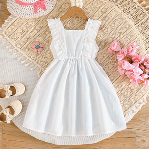 Elegant <b>White</b> Princess Dress for Girls 2-8 Years Summer Fashionable Kids Clothing With <b>Lace</b> Sleeves Printed Flower for Parties - Product Image 2