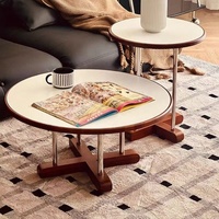 Table basse mobile moderne avec rangement, plateau en bois et pierre, design minimaliste pour petit appartement, meubles de salon