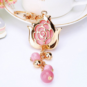 Portachiavi alla Moda con Fiore di Cristallo, Ciondolo Charm per Auto, Tulipano con Diamanti - Product Image 4