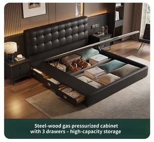 Cama de plataforma de madera maciza con <span class=keywords><strong>cabecero</strong></span> ondulado, tocador y mesita de noche, juego de muebles de dormitorio moderno y minimalista con almacenamiento - Product Image 4