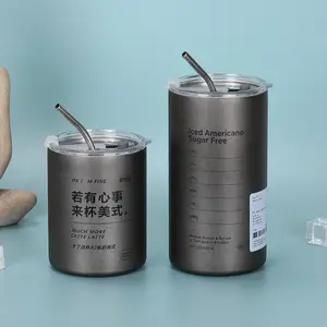 Cốc cà phê phích thép không gỉ chai nước với rơm 360/600ml Băng Mỹ cốc cà phê chân không Flask double-layer rơm cup