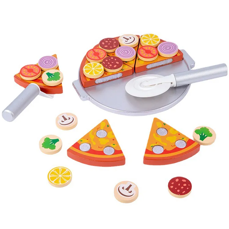 Trend Vorschule Frühes Lernspiel zeug Holz Rollenspiel Küche Schneiden Spielzeug Sets Mit Messer Pizza Spielzeug Für Kinder Essen Spiele