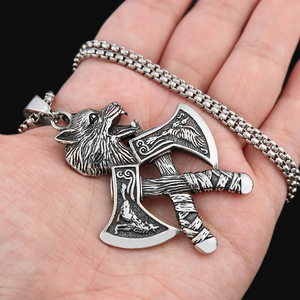 Yunnique-collar de acero inoxidable con colgante de cabeza de lobo vikingo para hombre, regalo, joyería de moda - Product Image 4