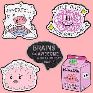 Cartoon Brain Thought Emaille Pin Abzeichen Niedliche lustige Metall Handwerk für Rucksäcke für Mental Health Awareness Brosche Geschenke für - Product Image 1