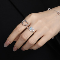 Bague ouverte moderne en argent S925 avec zircon bleu en forme d'œil, bague ajustable en argent sterling 925 pour femme, bijoux