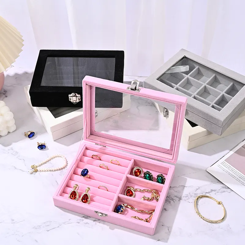 Wholesale custom small jewelry accessories storage box ring earring gemstone box velvet jewelry boxes