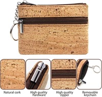 Dompet Koin Ramah Lingkungan dari Gabus Alami, Dompet Mini untuk Uang Receh, Tempat Kartu Kredit, Kantong Resleting, Vegan, Portabel, Kapasitas Besar, Tempat Kunci