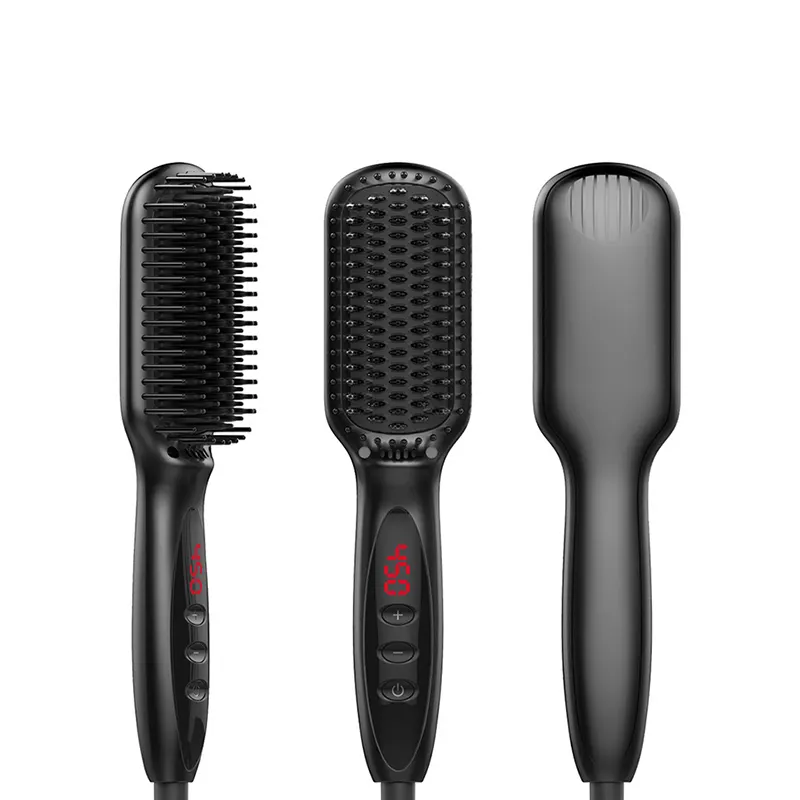 2021 Top Seller Beard Comb Ceramic Ionic Straight Brush Flat Iron Electric Hair Straightener Brush