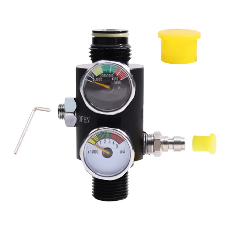 Dual Gauge Pressure Regulator Pneumatic Air Valve Fill Station Paintball Adjustable HPA Regulator 0-3000psi Output