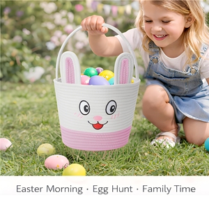 Cesto Pasquale 2026 di Tendenza con Coniglietto Cartoon, Manico e Targhetta Nome, Comodo <span class=keywords><strong>per</strong></span> Bambini e Bambine - Product Image 6