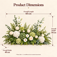 Chemin de table en fleurs artificielles blanches et vertes, en tissu de soie, fait main, réutilisable, résistant à l'eau, décoration de table de mariage