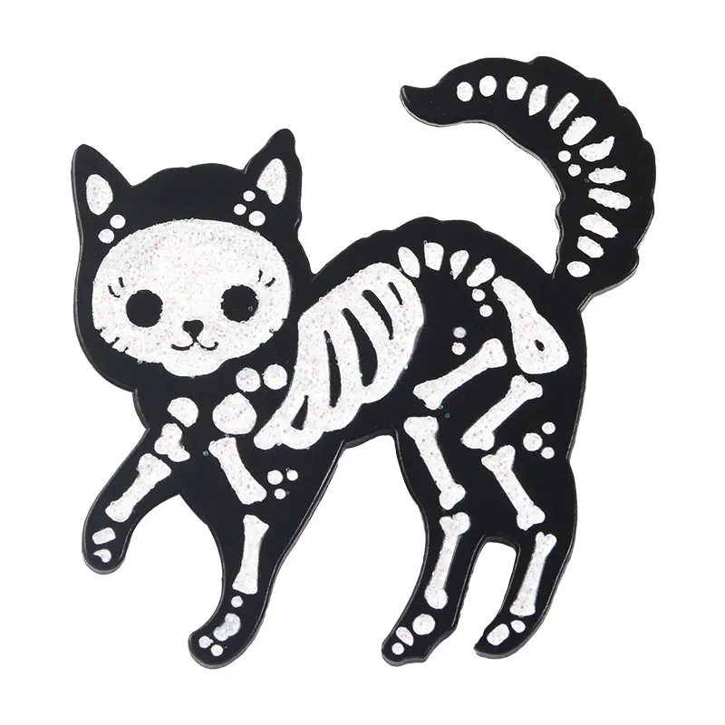 WD prezzo di Fabbrica Punk Fantasma Scuro Gatto Spilla Pin Spilla Misterioso di Scheletro Nero Gatto Dello Smalto Distintivo Perni del risvolto