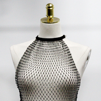 Pm039 Goede Prijs Doorzichtig Mesh Bikinitop Sexy Mouwloze Diamanten Strass Strandkleding Strass Party Tanktop