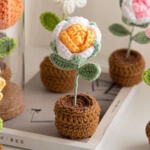 Adornos florales de ganchillo de lana rosa hechos a mano, girasoles simulados para el Día de San Valentín, en maceta, listos para plantar, venta al por mayor. - Product Image 1