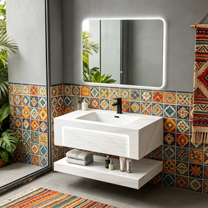 Meuble-<span class=keywords><strong>lavabo</strong></span> mural résistant à l'eau en ardoise, plusieurs couleurs, avec miroir éclairé et <span class=keywords><strong>lavabo</strong></span> en céramique, idéal pour appartement - Product Image 2