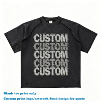 T-shirts Homme Manches Courtes Ralgan Nouveau Design en Coton Lourd 100% avec Broderie et Patchwork Effet Vieilli de Haute Qualité