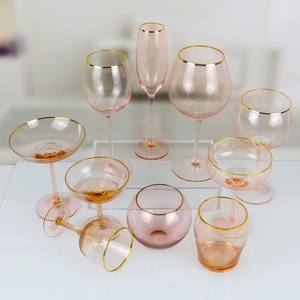 Copas de vino de cristal con borde dorado Vintage de moda, globo sin tallo <span class=keywords><strong>rosa</strong></span>, para regalo de boda - Product Image 1
