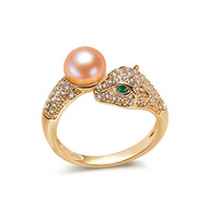Bague ouverte HECATE AAAA en perle d'eau douce Mabe, tête de léopard en zircon, 7-7,5 mm, faite à la main, plaquée or 18 carats, bijoux de luxe certifiés