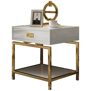 现代豪华床头柜带抽屉金色不锈钢框架侧桌卧室家具