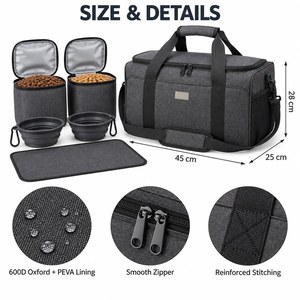 <b>Dog</b> Travel Bag Organizer Weekender Pet Supplies Tote with 2 <b>Food</b> <b>Containers</b> 2 Collapsible Bowls Placemat Multi Pocket OEM ODM - Product Image 4