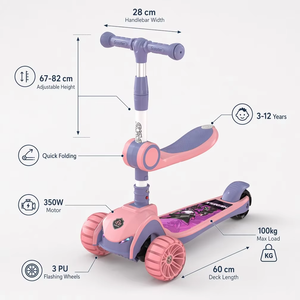 Nouveau modèle <span class=keywords><strong>Scooter</strong></span> électrique pliable pour garçons filles clignotant 3 roues en PU Construction en acier 350w plastique coup de pied enfant en bas âge bébé - Product Image 2