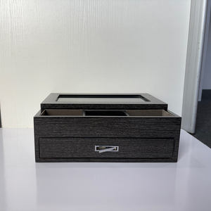 Boîte à montres carrée en bois artisanale DS avec motif imprimé, étui de rangement et de présentation pour montres et bijoux - Product Image 5