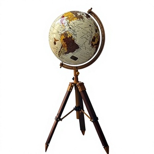 Globo Terráqueo Náutico Antiguo de Latón con Mapa del Mundo, Iluminación y Función Giratoria, Diseño Industrial, Soporte de Trípode de Latón - Product Image 1