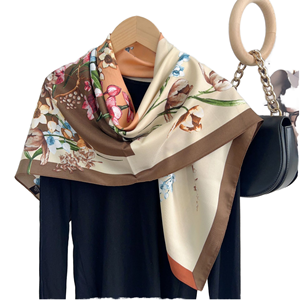 2025 New Luxury Floral Digital Print Natural Silk <b>Square</b> <b>Scarf</b> for Women Fashionable Headscarf 90cm*90cm Customizable Wholesale - Product Image 1