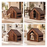 Maison pour animaux de compagnie moderne en bois massif de luxe, couleur noyer foncé, avec porte et fenêtres ventilées pour chats et petits chiens