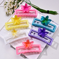 Pince à cheveux rectangulaire en plastique Frangipani - Grande pince florale élégante pour femmes, accessoires capillaires quotidiens