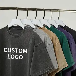 Tshirt T-shirt Shirt Oem Wholesale Washed Tee Heavy Weight Tshirt Dtg Black Oversized T-Shirt Men'S Graphic Acid Wash Vintage Custom T Shirt