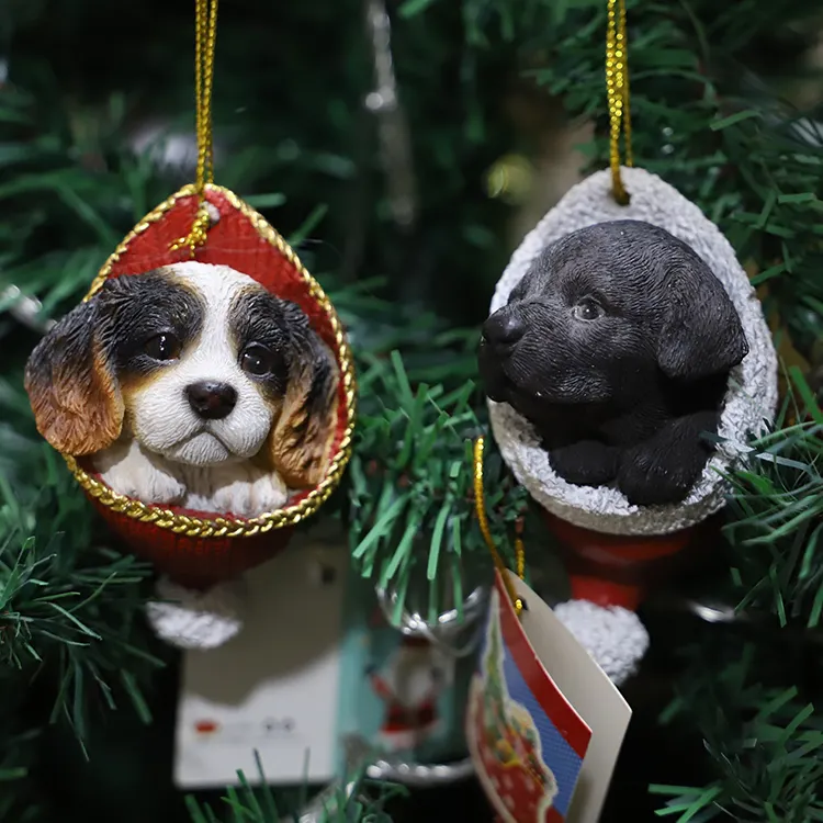 Wholesale Cute Animal figurines Christmas Tree Hanging Decorations,Small Resin Dog Crafts Xmas Ornaments