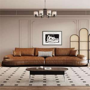 Italienisches minimalist isches Leders ofa gebogen Retro Kopfs chicht Rindsleder Wohnzimmer moderne einfache Designer <span class=keywords><strong>Sofa</strong></span> Kombination - Product Image 3