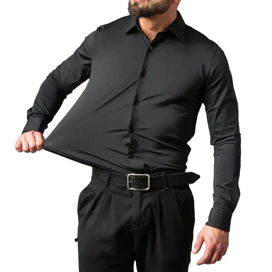 قمصان رجالية صلبة طويلة الأكمام تمتد 4 اتجاه قميص رسمي تمتد الأعمال عارضة زر أسفل القمصان
