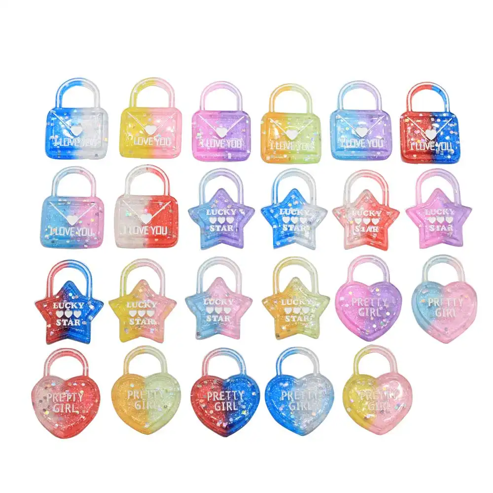 Gradient Pretty Girl Heart Lock Key Resin Charms Crafts Flatback Cabochon Scrapbooking For Embellishments Diy Accessories