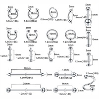 F136 Titanium 14g 16g 20g Gold Plated Nose Ring Lip Staple Tongue Ring Set Punk Style Fashion Piercing Jewelry for Weddings