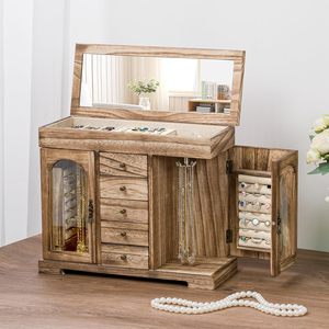 Caja Organizadora de Joyas de Madera Rústica Miratino con Espejo para Collares y Pulseras - Origen Zhejiang Modelo Wzn2026040918 - Product Image 2