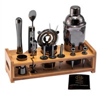 Ensemble de bar en acier inoxydable noir, ensemble de shaker à cocktails pour mélanger les boissons, outils de bar, kit de barman avec support en bois