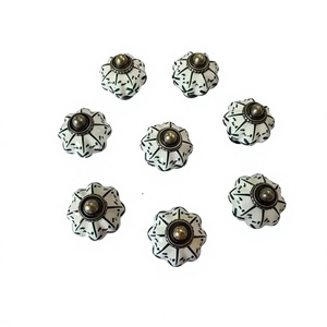 Traditional <b>Ceramic</b> Flower Shape Cabinet <b>Knobs</b> with Brass Center for Drawer Dresser Furniture Handle Durable Metal Hardware - Product Image 1