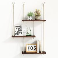 Étagère murale en bois suspendue avec corde, étagères flottantes à 3 niveaux, décoration murale bohème, présentoir pour plantes, photos, salon