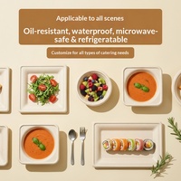 Assiette carrée jetable en bagasse écologique, coins arrondis, biodégradable, compostable, imperméable, sans danger pour les aliments, pour l'emballage alimentaire
