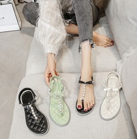 Sandales plates de luxe pour femmes, best-seller, grande taille, à bout ouvert, avec perles, tendance, respirantes, à lacets, légères et confortables
