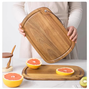 Tabla de cortar redonda de madera de acacia maciza de 32x22x2 cm con orificio para colgar, tabla para cortar frutas de cocina - Product Image 3