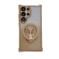 Étui de téléphone portable de luxe avec support papillon brillant dégradé électroplaqué pour Samsung Galaxy S26 S25 Ultra S24 FE S23 S22